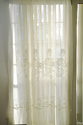 Sheer Embroidered Windows Panel 60x84". Susan Style 94. Pearled